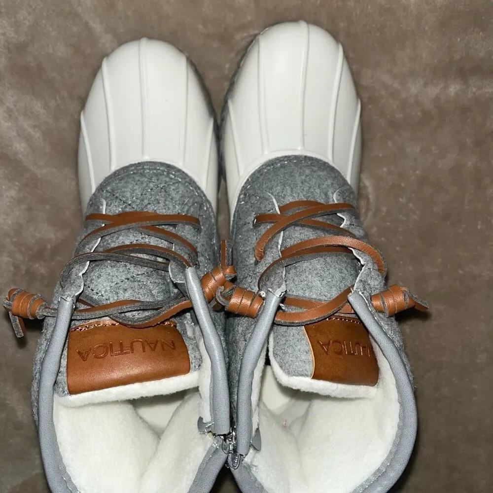 Nautica Womens Size 6 Wooley‎ Quilted Lace Up Fleece Lined Boots Gray White